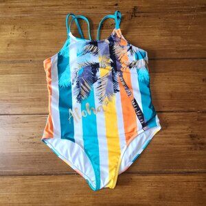 Wonder Nation Aloha Swimsuit Girls 1 Piece Stripped Multicolor Size XL 14-16